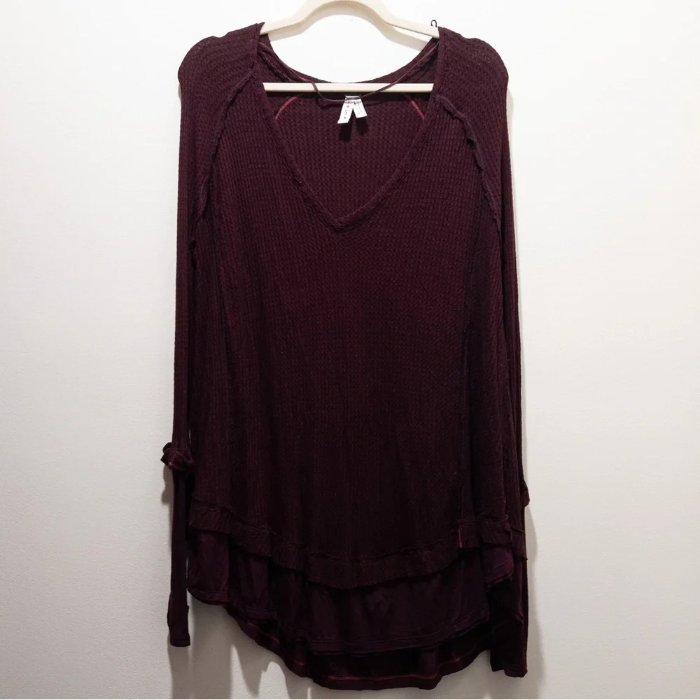 Free People We the Free Laguna Burgundy Thermal Long Sleeve Top - Picture 2 of 7